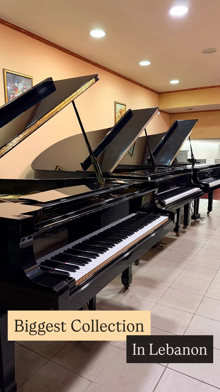 The biggest piano collection in Lebanon, grand pianos in the Basbous & Sons showroom, Byblos